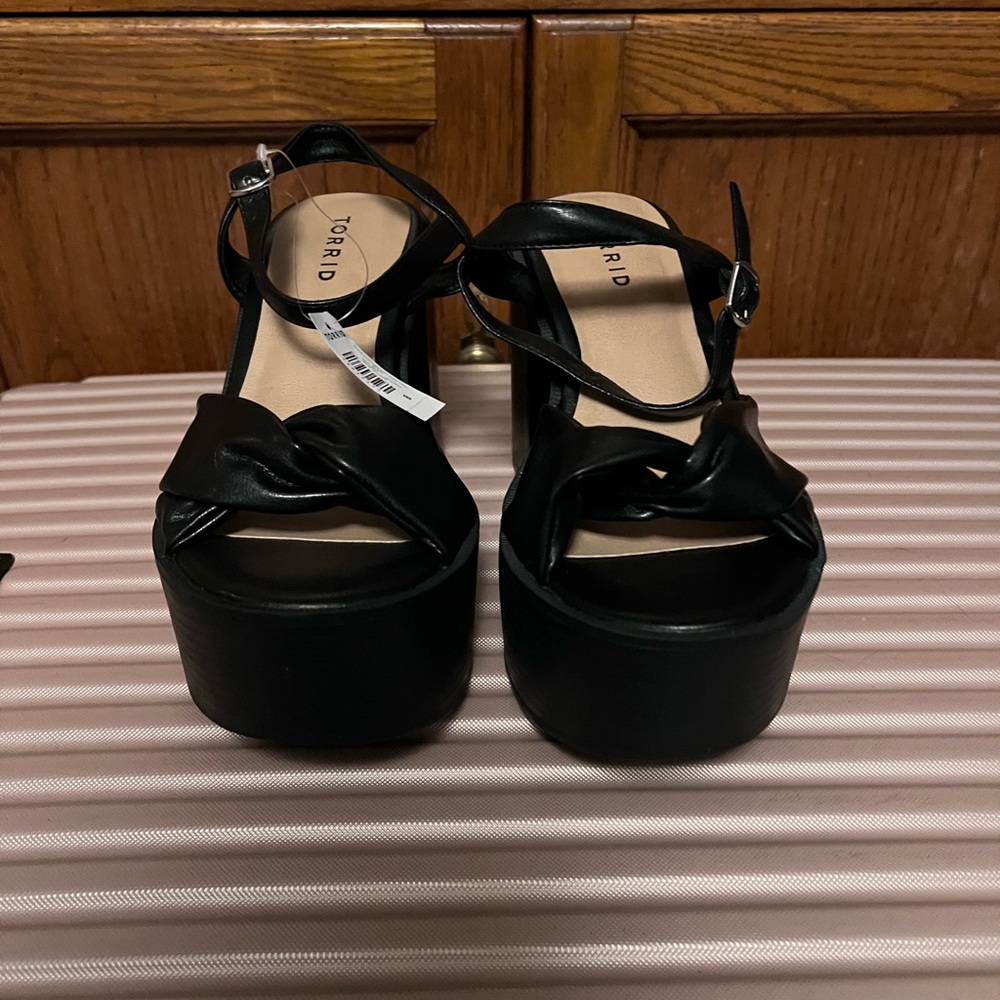 Torrid Black Platform Sandals with Ankle Strap and Thick Sole